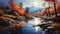 Autumn River Painting: Capturing The Beauty Of Fall In A Mountainous Vista