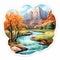 Autumn River Sticker - Colorful Washes, Cartoon Realism, Prairiecore
