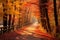 Autumn road in the forest. Autumn landscape. Nature background, Nice pathway in Autumn colors, AI Generated