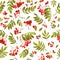 Autumn Rowan Berry Seamless Background. Floral Fall Pattern with Leaves and Berries