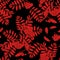 Autumn rowanberry leaves and berries seamless pattern Red Black