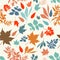 Autumn rustic vector pattern with colored leaves for design