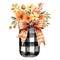 Autumn\\\'s Bounty: Vibrant Florals in Mason Jar with Plaid Bow - Isolated on White Background - Generative AI