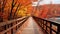 Autumn\\\'s Embrace: Enchanting Wooden Path Amidst Fall\\\'s Glory
