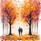 Autumn& x27;s Embrace: The intertwining branches of two majestic trees create a cozy autumn haven