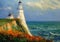 Autumn\\\'s Luminous Lighthouse: A Spectacular Cliffside View of Ul