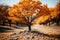 Autumn\\\'s Whispers: Tree of Life Represented by a Mesmerizing Autumn Tree. Generative AI
