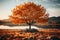 Autumn\\\'s Whispers: Tree of Life Represented by a Mesmerizing Autumn Tree. Generative AI