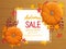 Autumn sale background. Horizontal banner flyer with pumpkin, leaves on a wooden table Special seasonal offer.