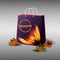 Autumn Sale.Graphic purple package with a beautiful fiery print, autumn leaves. On a transparent background