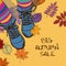 Autumn sale illustration with girls feet in boots