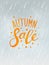 Autumn sale lettering on rainy background