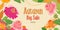 Autumn sale website banner with zinnia flower and autumn leaves. Design for ad, social media banner, brochure, email, flyer,