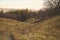 Autumn scene riding with a mountain bike equipped with travel bags