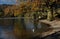 Autumn scene on the shore of Lake Windermere, UK.