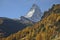 Autumn scene in Zermatt with Matterhorn mountain