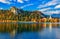 Autumn scenery of Bled lake at sunny day, Slovenia