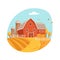 Autumn Scenery With House And Barn On The Field, Farm And Farming Related Illustration In Bright Cartoon Style