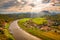 Autumn scenery with panoramic top view of Elbe valley in the Saxon Switzerland, Germany