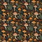 Autumn seamles pattern with fairytale mushrooms. Intricate background with mushrooms, texture design for gift wrap