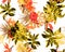 Autumn Seamless Decor. Orange Banana Leaf Decor. Yellow Tropical Decor. Red Pattern Leaves. Floral Foliage. Monstera Design. Summe