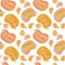 Autumn seamless pattern with abstract pumpkins, apples and pears. Perfect for T-shirt, textile and prints.