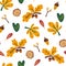 Autumn seamless pattern. Acorns, leaves, twigs and berries. Perfect for wallpaper, gift paper, template fill, web page background