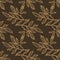 Autumn seamless pattern with branches silhouettes. Brown background with light beige botanic outline ornament