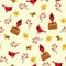 Autumn seamless pattern with cardinal bird