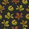 Autumn seamless pattern. Chestnuts with peels and leaves.