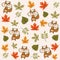 Autumn seamless pattern with leaves and squirrels