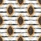 Autumn seamless pattern with modern leaves on stripes texture. Vector textile print, fabric design