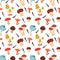 Autumn seamless pattern with mushrooms and knifes. Fall vector pattern.