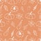 Autumn seamless pattern with various leaves and plants, seasonal fruits