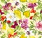 Autumn seamless pattern. Yellow leaves, flowers. Floral watercolor background