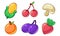 Autumn Season Fruits and Vegetables Set, Corn, Cherry, Mushroom, Orange, Plum, Beetroot Vector Illustration