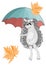 Autumn season, hedgehogs, rain umbrella and maple leaf