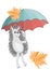 Autumn season  hedgehogs  rain umbrella and maple leaf