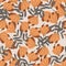 Autumn season seamless pattern with orange flower buds shapes. Grey background. Random nature backdrop