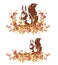 Autumn season tree branches with sitting squirrel vector design set