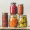 Autumn seasonal pickled or fermented vegetables. Home food canning concept