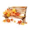 Autumn Serenade: Rustic Wood Bench Watercolor Isolated on White Background - Generative AI