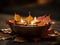 Autumn Serenity: Tarnished Brass Bowl with Floating Candles and Leaves on a Smooth Slate Canvas