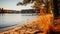 Autumn Serenity: A Tranquil Scene Of A Pine-encircled Lake