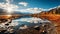 Autumn Serenity: Tundra And Poplar Reflecting Vibrant Colors On A Calm Lake