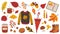 Autumn set. Cozy hand drawn decorative elements for poster greeting cards and invitations with tea sweater candles and
