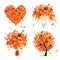 Autumn set for your design: girl bouquet tree, heart