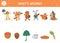 Autumn shadow matching activity for children. Fall season puzzle with cute animals. Simple whatâ€™s missing educational game for