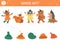 Autumn shadow matching activity for children. Fall season puzzle with cute animals. Simple whose hat educational game for kids.