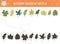 Autumn shadow matching activity for children. Fall season puzzle with cute plants. Simple educational game for kids with leaves.